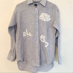 Ralph Lauren Blue Lace Patch Button Down Sz SMALL